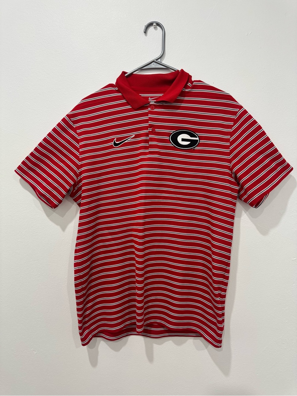 Nike Red and White Striped Polo with Georgia 'G' Patch